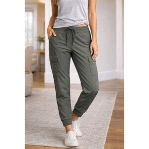 Athleta Brooklyn Heights Cargo Jogger Pants Woman 12 Olive Green Travel Stretch